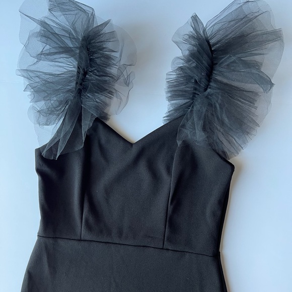 LINE 6IX BLACK SPAGHETTI STRAP TULLE SLEEVE DRESS - Picture 7 of 12